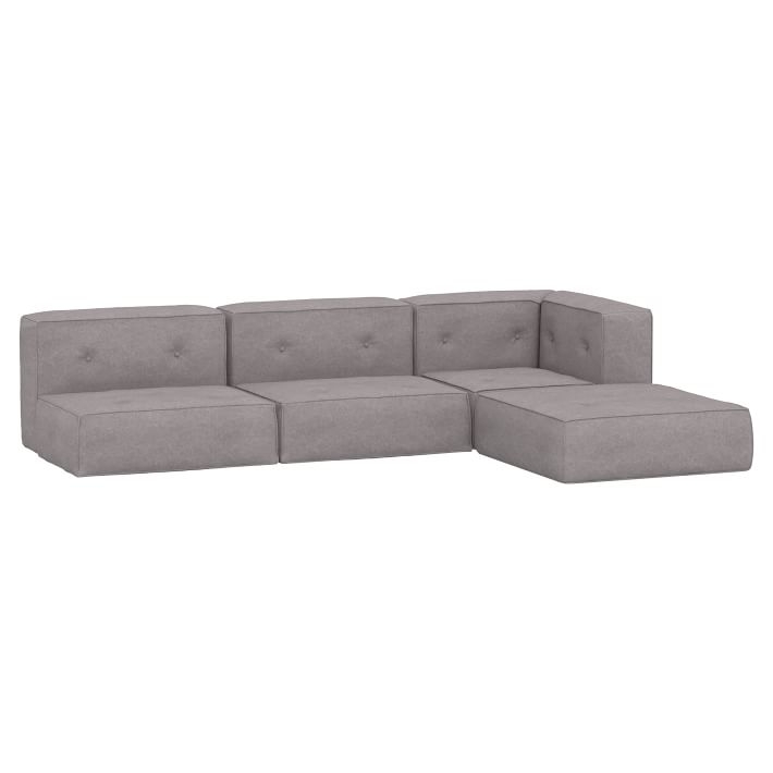 Piped Cushy Super Sectional Set, Enzyme Washed Canvas Gray - Image 0