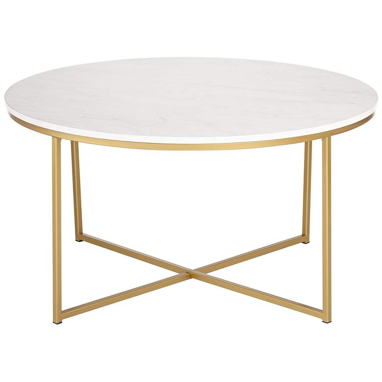 Aurelia Round Coffee Table, Faux Marble & Gold - Image 0