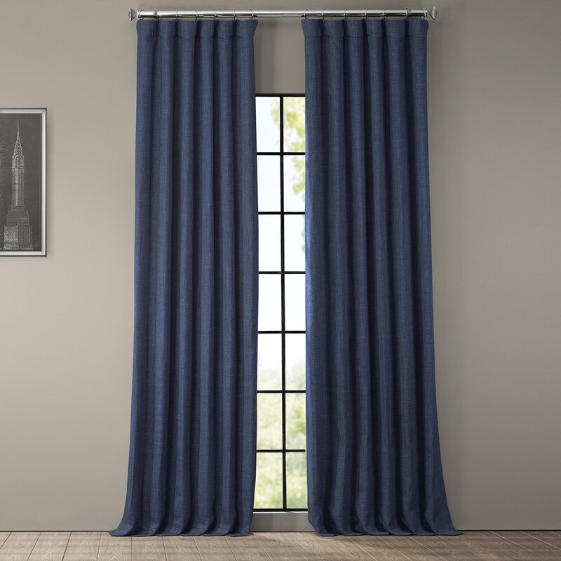 Clem Faux Linen Blackout Rod Pocket Single Curtain Panel - Sea Thistle - Image 0