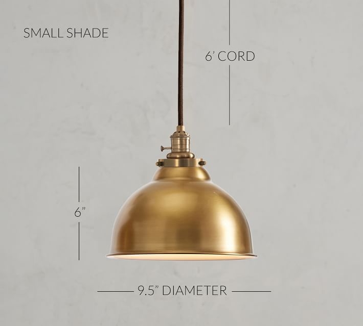 PB Classic Metal Bell Pendant Hood + 6' Brass Cord Kit, Small - Image 1