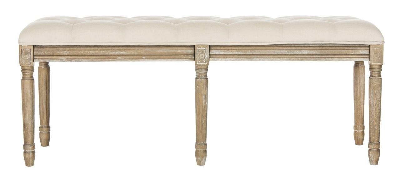 Rocha 19''H French Brasserie Tufted Traditional Bench - Beige/Rustic Oak - Arlo Home - Image 0