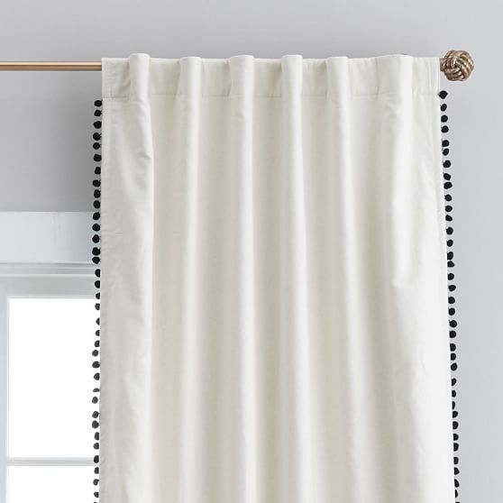 The Emily & Meritt Natural Linen Pom Pom Blackout Curtain Panel, 63", Natural Linen (set of 2) - Image 1