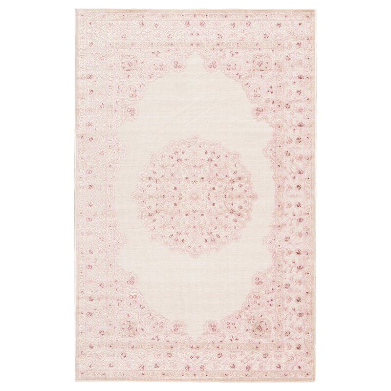 Fontanne Machine-Woven Chenille Ivory/Baby Pink Area Rug - Image 0