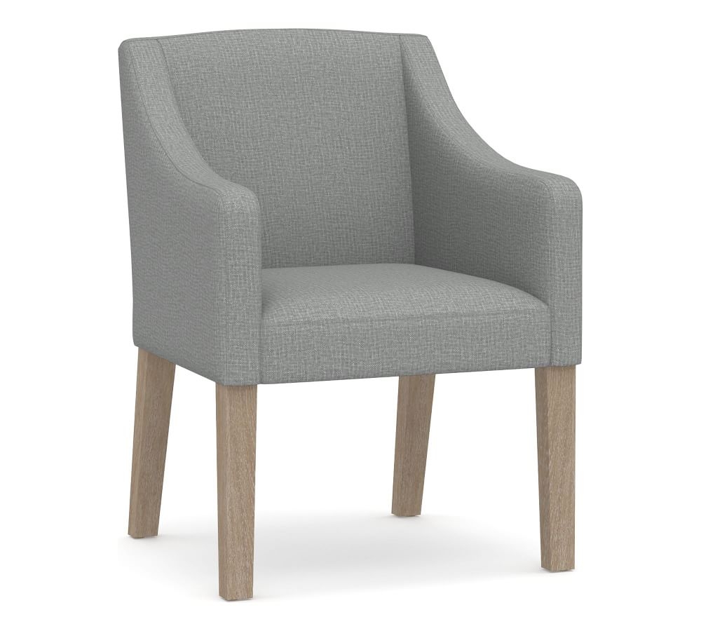 Classic Slope Arm Upholstered Dining Armchair, Seadrift Frame, Performance Brushed Basketweave Chambray - Image 0