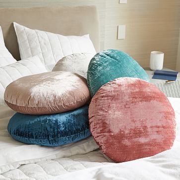 Round Lush Velvet Pillows, Pink Grapefruit - Image 1