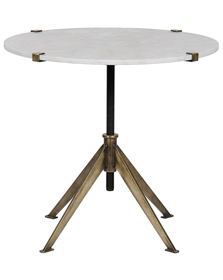 DEVYN ADJUSTABLE SIDE TABLE, ANTIQUE BRASS & QUARTZ - Image 0