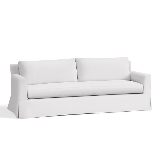 York Square Arm Grand Sofa with Bench Cushion Slipcover, Performance Slub Cotton White - Image 0