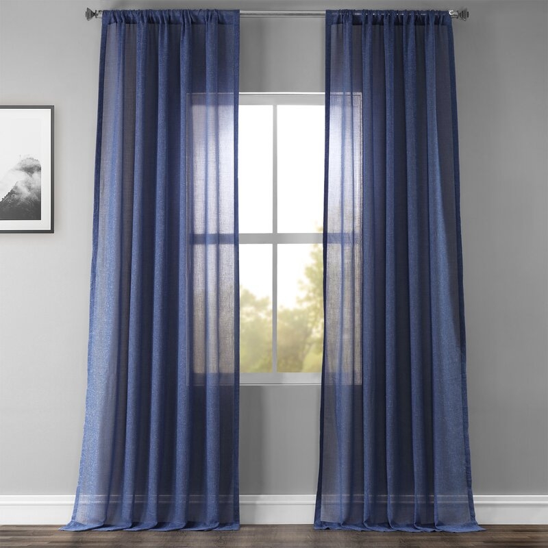 Cris Solid Sheer Rod Pocket Single Curtain Panel - Blue, 108" - Image 0