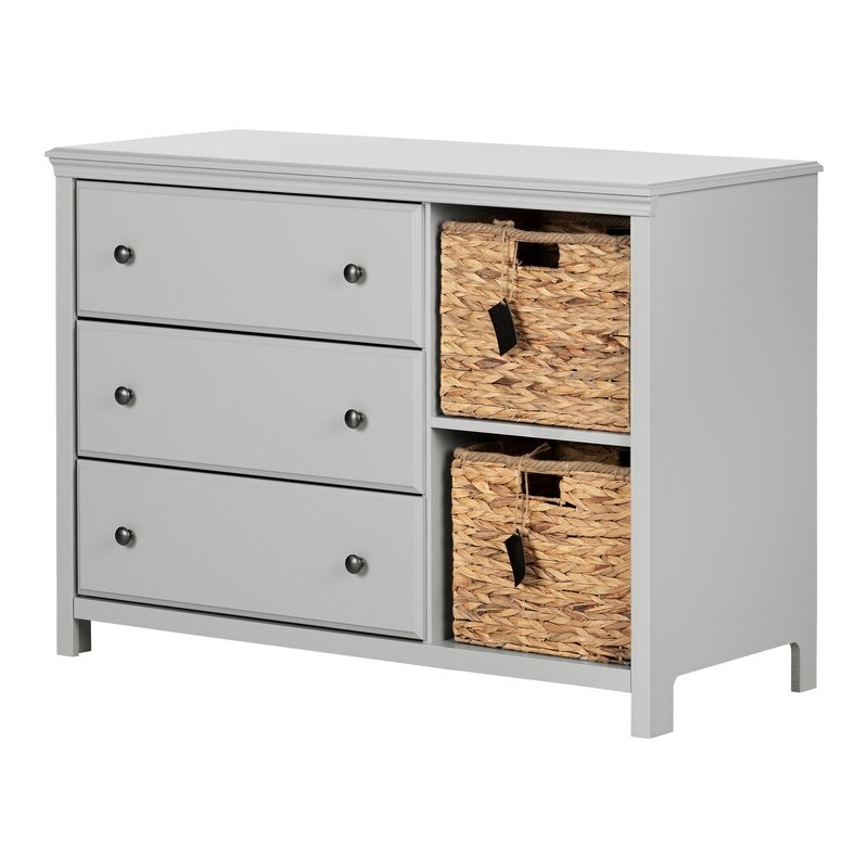 Soft Gray Cotton Candy 3 Drawer Dresser with Cubbies - Image 1