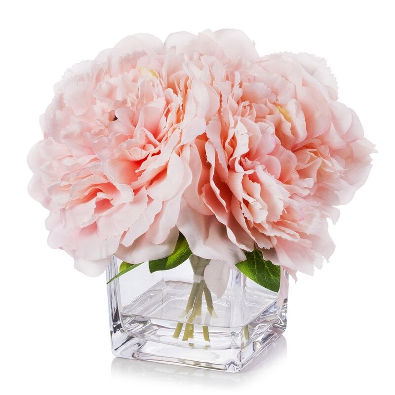 Silk Peonies Floral Arrangements in Vase / Pink - Image 0
