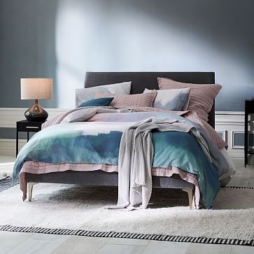 Deco Upholstered Bed, Queen, Distressed Velvet, Light Taupe, Light Bronze - Image 2