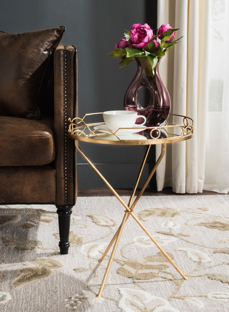 Cherris Mirror Top Round End Table - Antique Gold - Safavieh - Image 1