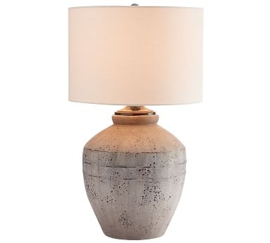 Maddox Ceramic Table Lamp, Rustic Gray Base With Medium Gallery Straight Sided Drum Shade, White - Image 4