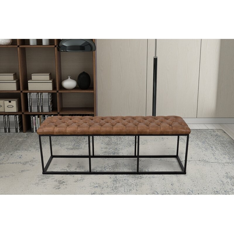 Light Brown Faux Leather Thrapst Upholstered Bench - Image 3
