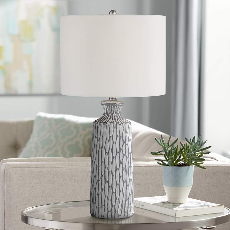 Patrick Gray and White Wash Ceramic Table Lamp - Image 1