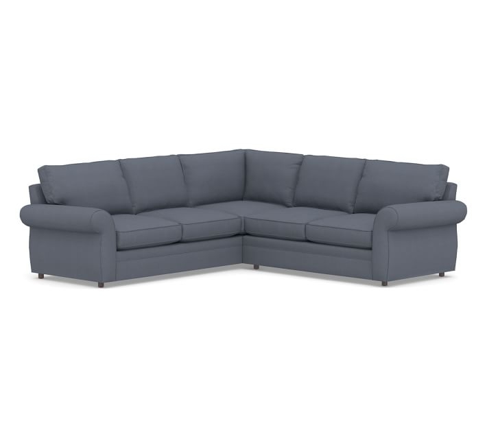 Pearce Roll Arm Upholstered 2-Piece L-Shaped Sectional, Down Blend Wrapped Cushions, Sunbrella(R) Performance Boss Herringbone Indigo - Image 0