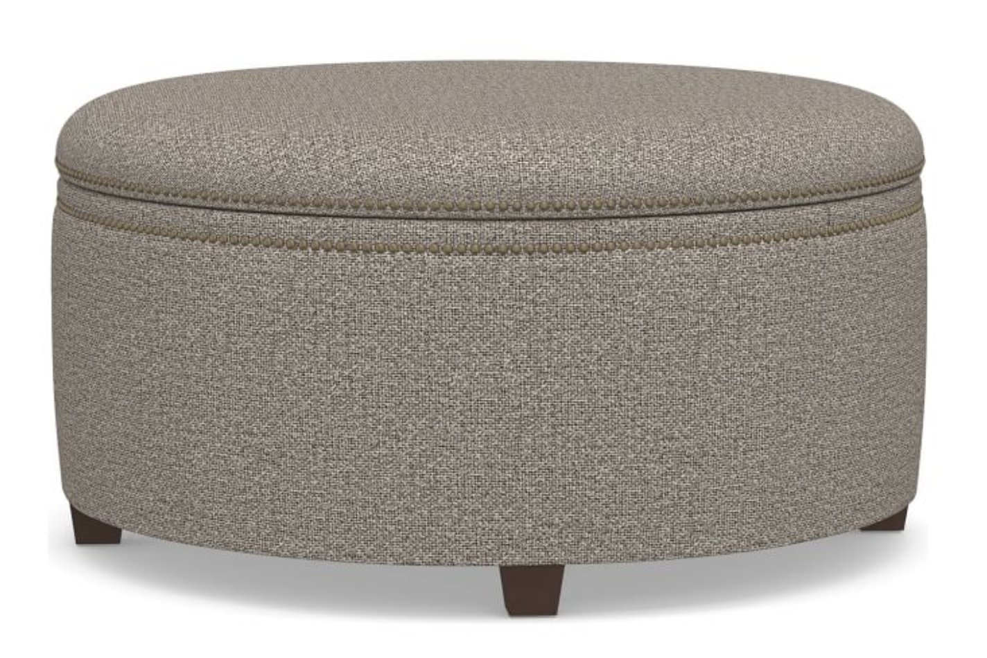 Tamsen Upholstered Round Storage Ottoman, Espresso Legs, Performance Slub Cotton White - Image 0