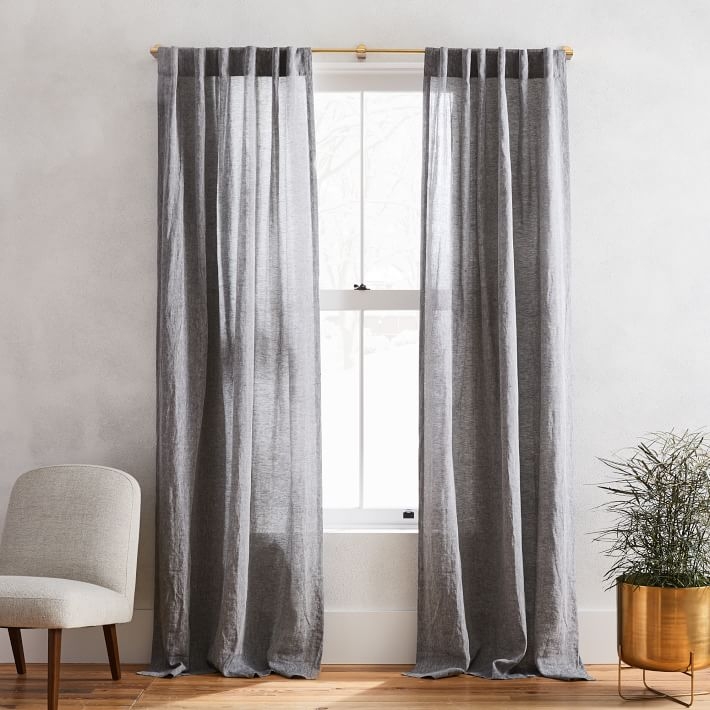 Semi-Sheer Belgian Flax Linen Melange Curtain, Blackout Lining, Slate, 48"X96" - Image 4