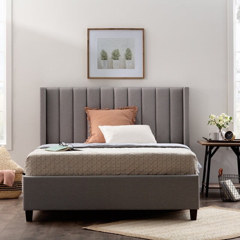 Rotz Upholstered Low Profile Platform Bed- stone, king - Image 0