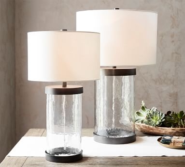 Murano Glass 31" Table Lamp &amp; X-Large Straight Sided Gallery Shade, Antique Brass Base/White Shade - Image 2