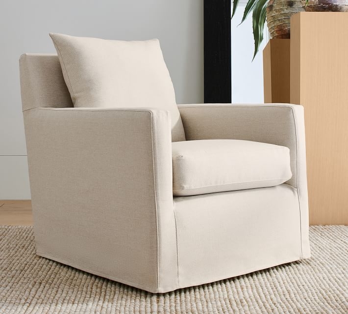 *Quick Ship* Ayden Slipcovered Swivel Glider, Polyester Wrapped Cushions, Performance Chateau Basketweave Oatmeal - Image 0