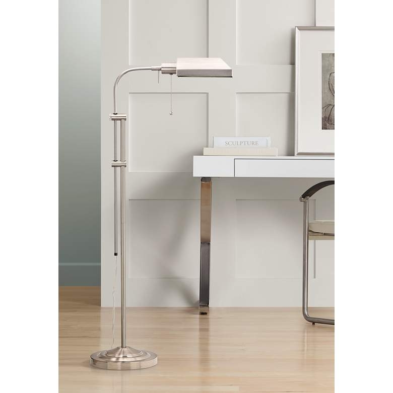 Brushed Steel Adjustable Pole Pharmacy Metal Floor Lamp - Image 1