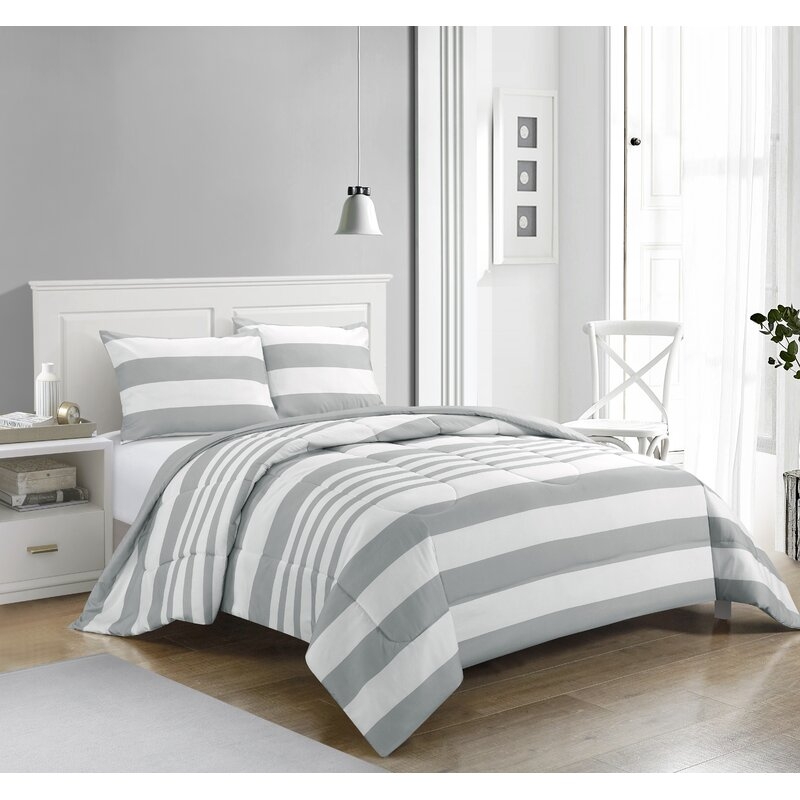 Newt Rugby Stripe Reversible Comforter Set Grey Twin - Image 0