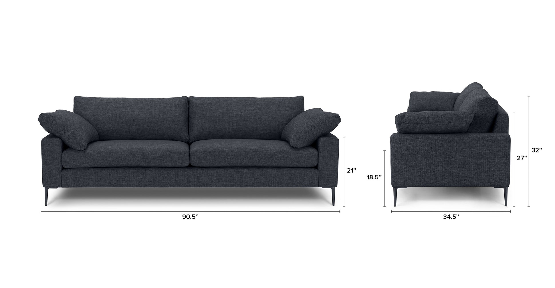 Nova Bard Gray Sofa, Black Legs - Image 4