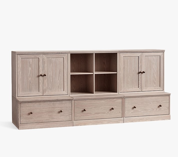Cameron 1 Cubby, 2 Cabinets, & 3 Drawer Bases, Heritage Fog, UPS - Image 0