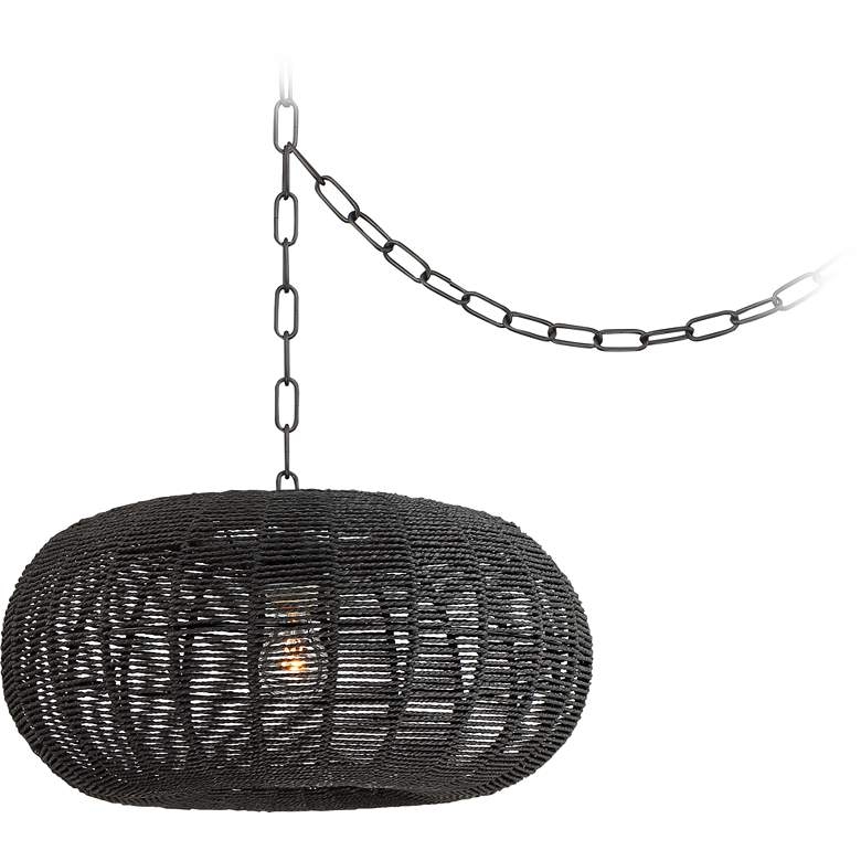 Fresco 19" Wide Black Paper String Shade Swag Pendant Light - Style # 68T23 - Image 2