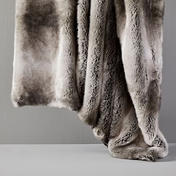 Faux Fur Ombre Throw, 60"x80", Feather Gray - Image 0