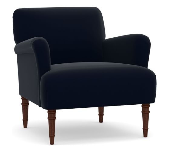 Morgan Upholstered Armchair, Polyester Wrapped Cushions, Performance Plush Velvet Navy - Image 0