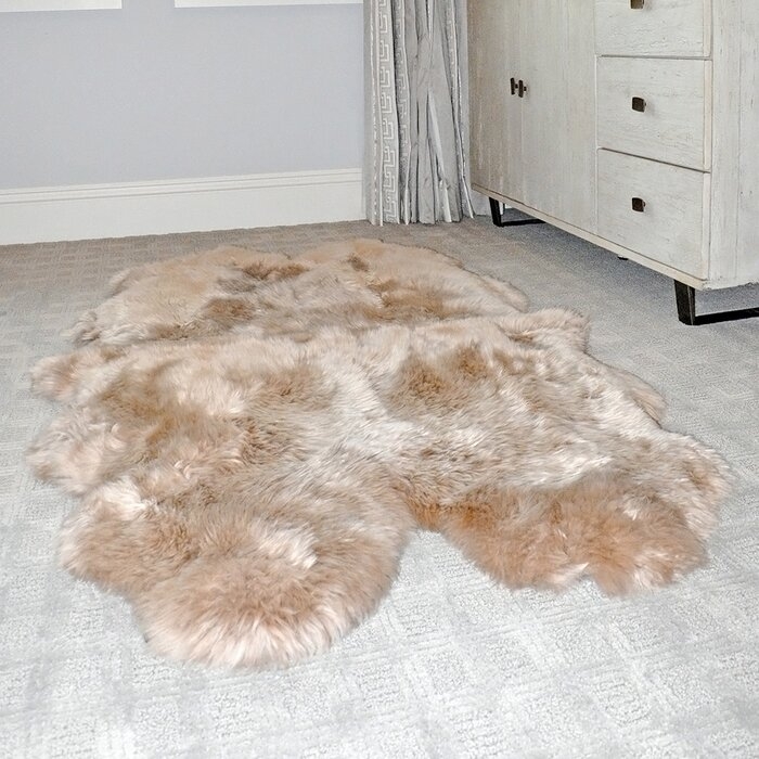 Vidor Classic Long Wool Handmade Sheepskin Camel Area Rug - Image 3