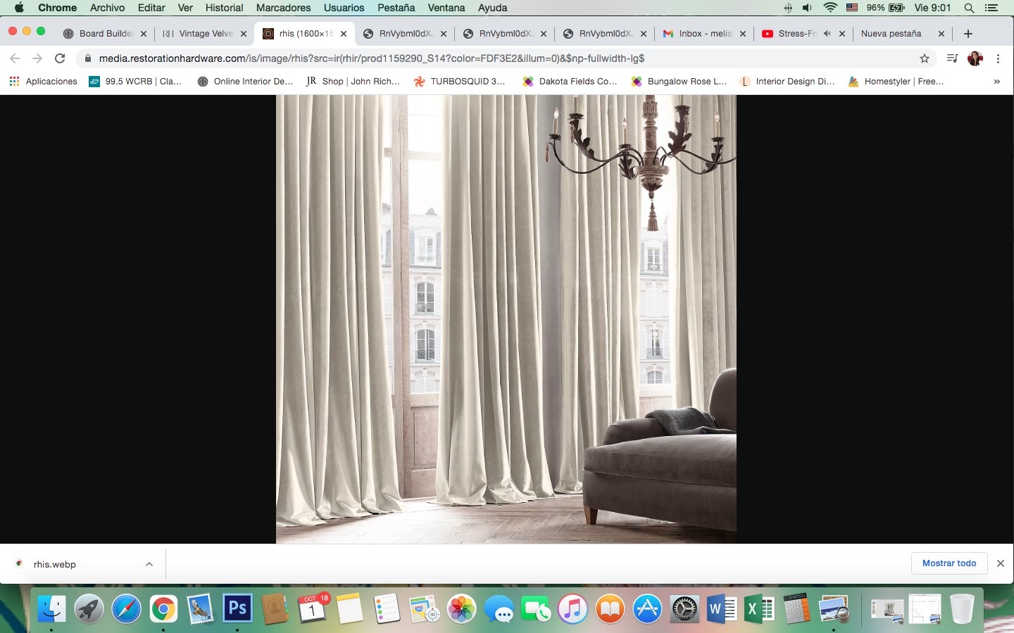 Vintage Velvet Curtain Panel - NATURAL - 120" L X 50" W / Cotton lining - Image 0