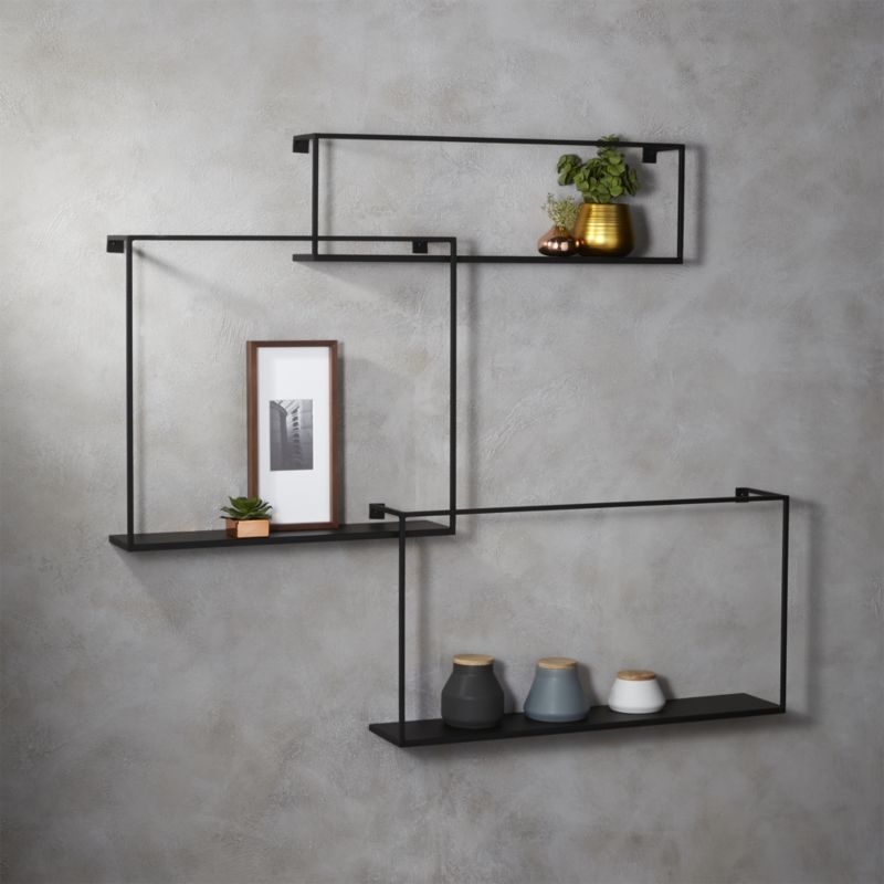 3-piece floating large matte black shelf set - Image 1