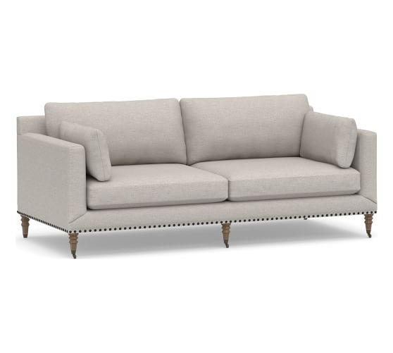 Tallulah Upholstered Sofa, Down Blend Wrapped Cushions, Heathered Twill Stone - Image 0