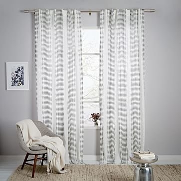 Striped Ikat Curtain, Platinum, 48"x96" - Image 1