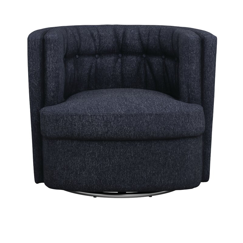 Recessed-Arm Tufted Swivel Chair Dark Blue - Image 3