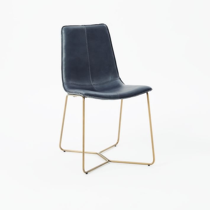 Slope Leather Dining Chair, Leather, Aegean, Antique Brass Leg, Individual - Image 0