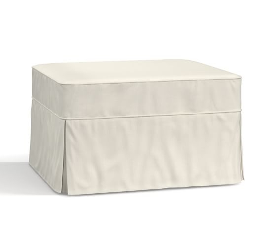 PB Basic Slipcovered Ottoman, Polyester Wrapped Cushions, Washed Linen/Cotton White - Image 0