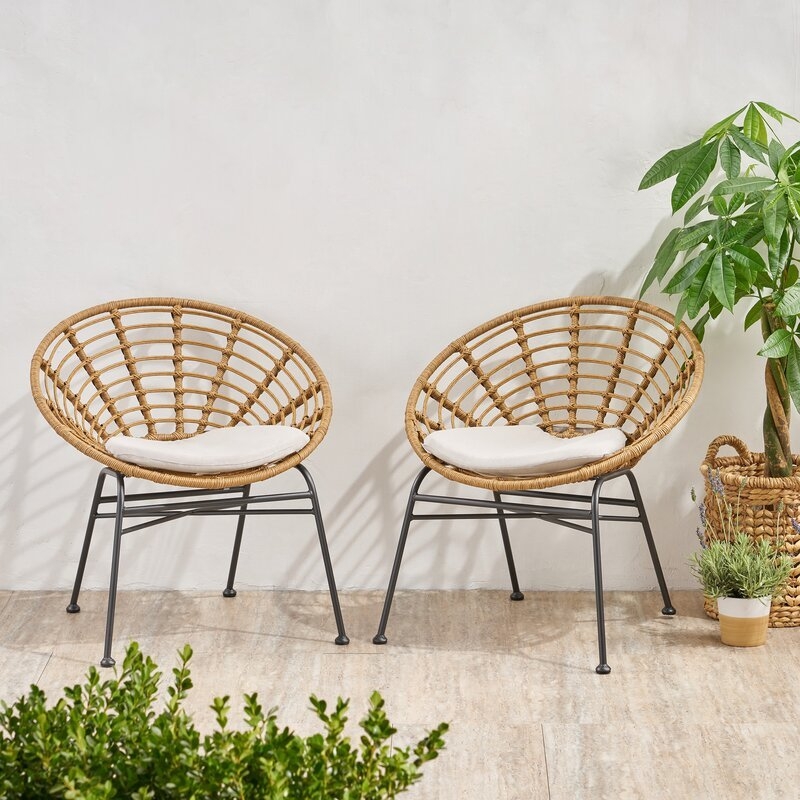 Tarrance Wicker Patio Dining Chair with Cushion (Set of 2) - Image 0