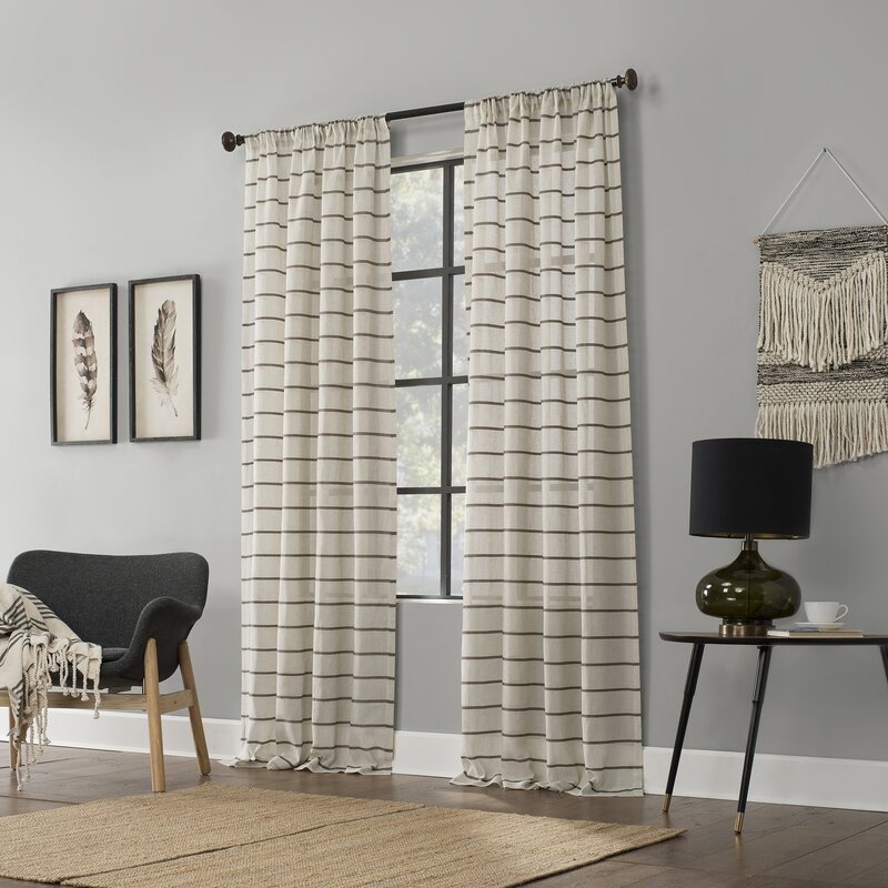 Twill Anti-Dust Striped Semi-Sheer Rod Pocket Single Curtain Panel - Image 5