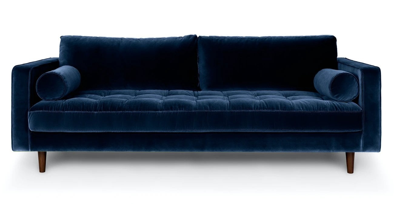 Sven Cascadia Blue 88" Three seater Sofa - Velvet - Image 0