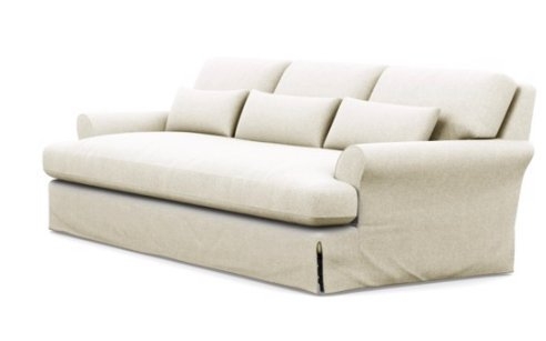 Custom Maxwell 82" Slipcovered Sofa - Vanilla Static Weave - White Oak with Antique Cap Stiletto Leg w/ Bench Cushion - Image 4