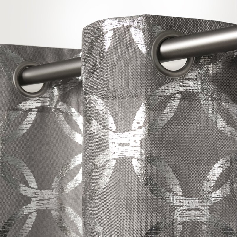 Kittrell Metallic Top Geometric Semi-Sheer Grommet Curtain Panels (Set of 2) in Black Pearl - Image 1
