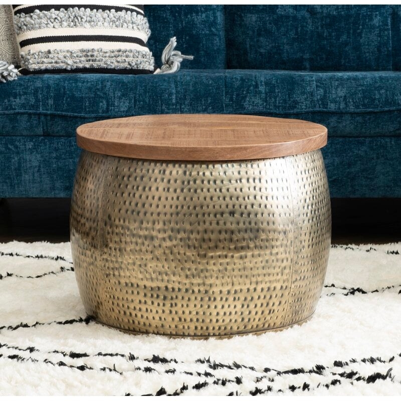 Ambudkar Drum Coffee Table with Storage - Gold - Image 1