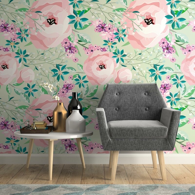 Camellia Emerale Motif Removable Peel and Stick Wallpaper Panel - Image 0