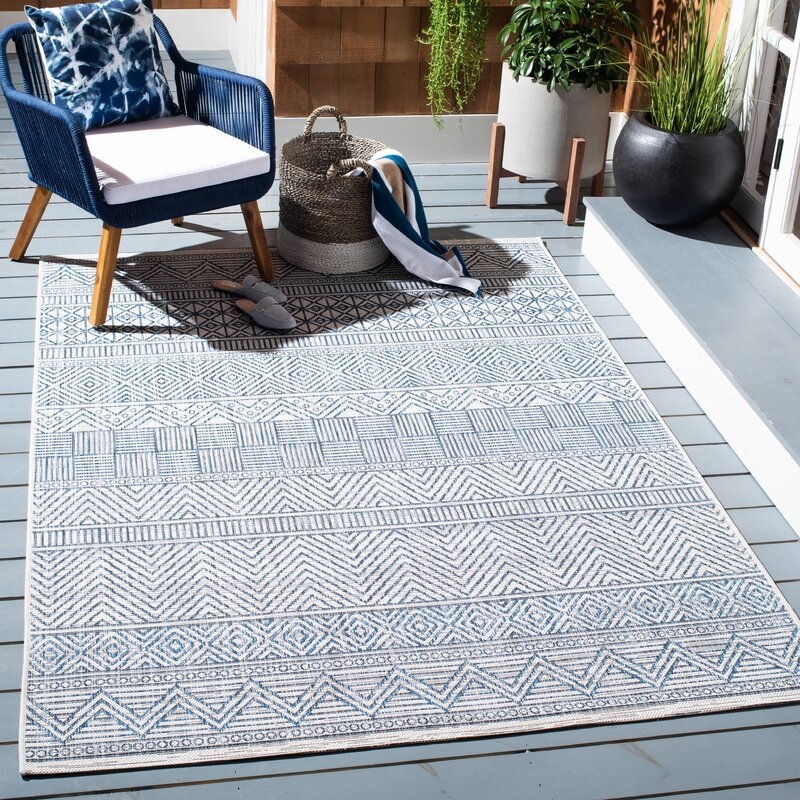 Seibold Southwestern Ivory / Navy Indoor / Outdoor Area Rug - Image 1