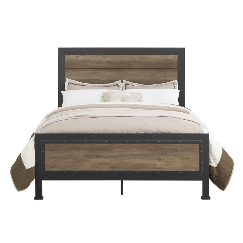 Berta Industrial Queen Bed, Rustic Oak - Image 1