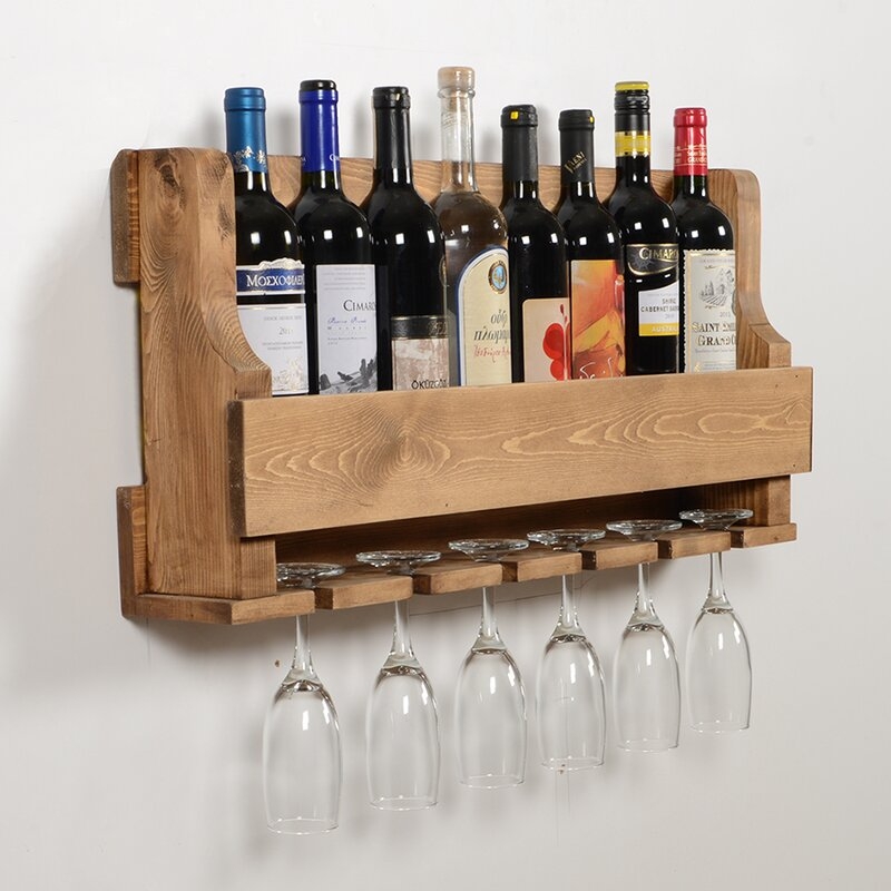 Anding Natural 8 Bottle Wall Mounted Wine Bottle and Glass Rack - Image 1